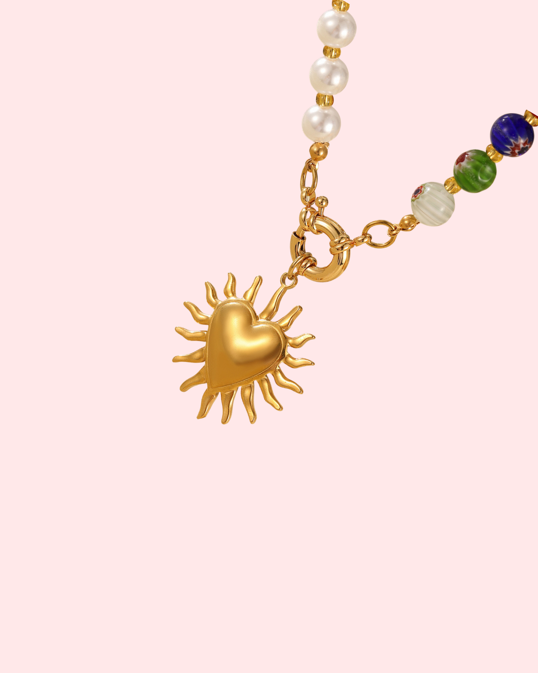 Cassidy Pearl & Resin Sun Heart Necklace - Statement