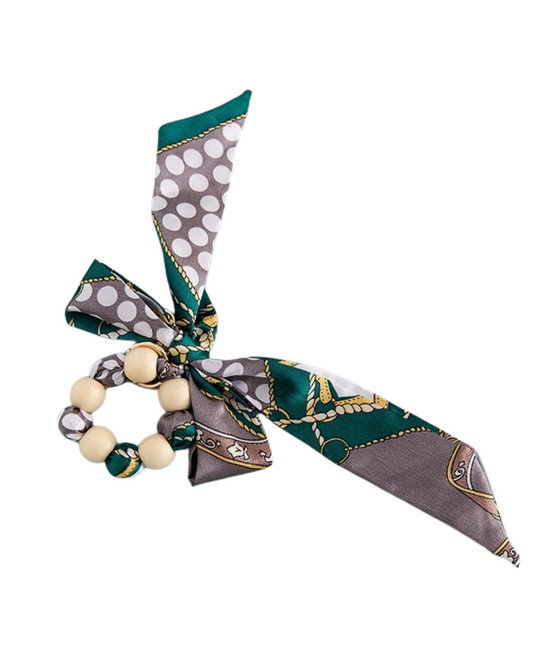 Bow Bag Accessory | Bow & Beads | Keychain - Grey/Emerald