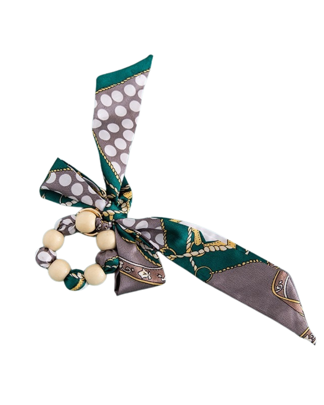 Bow Bag Accessory | Bow & Beads | Keychain - Grey/Emerald