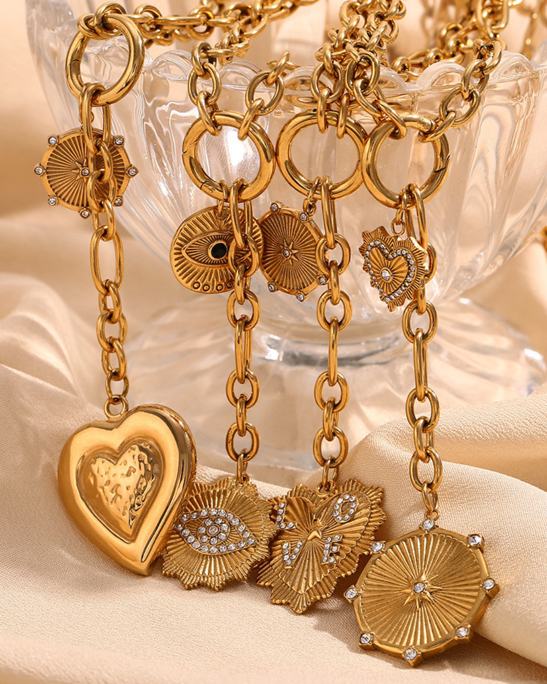 Danny Pendant Cable Necklace (Disc & Love Heart)
