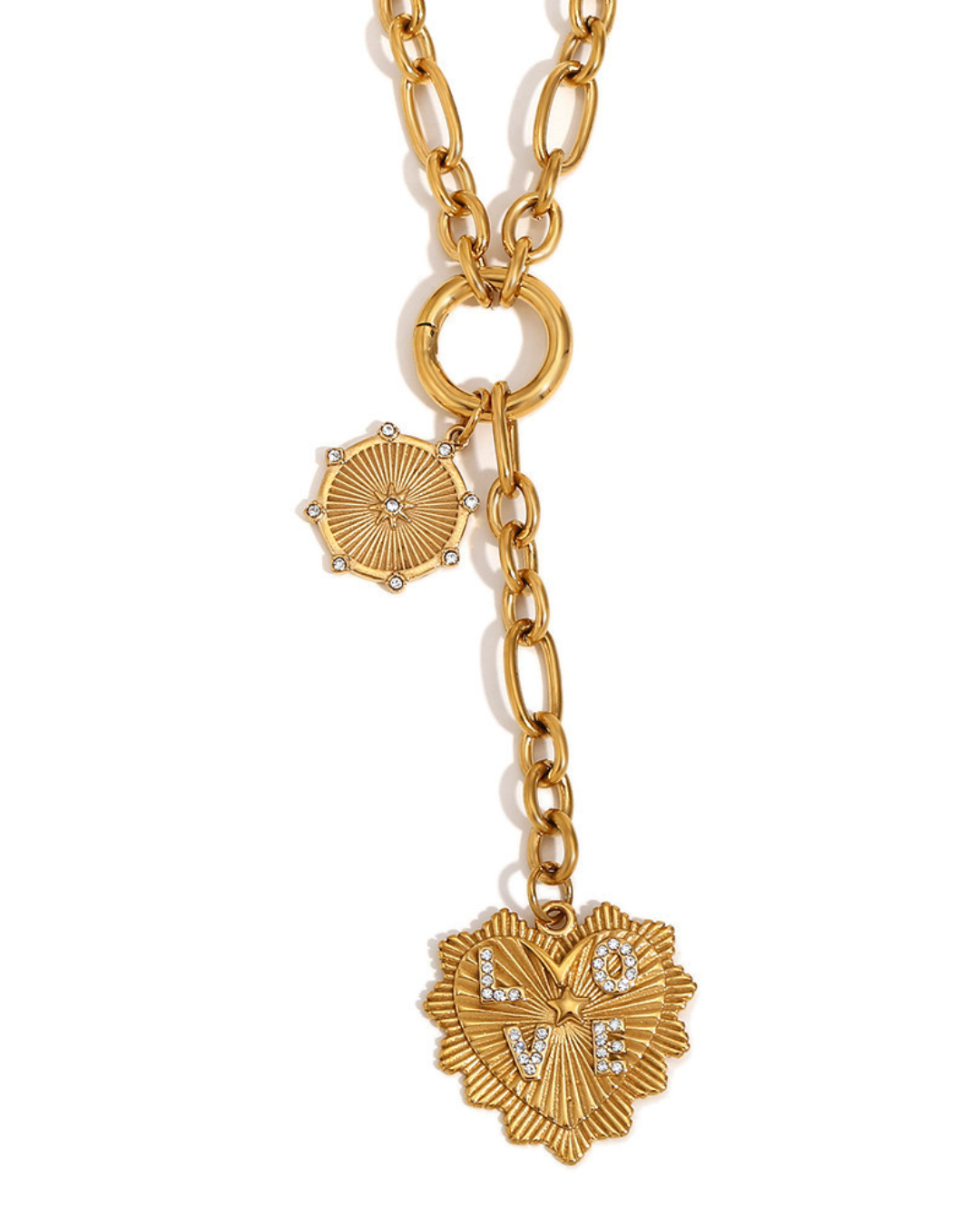 Danny Pendant Cable Necklace (Disc & Love Heart)