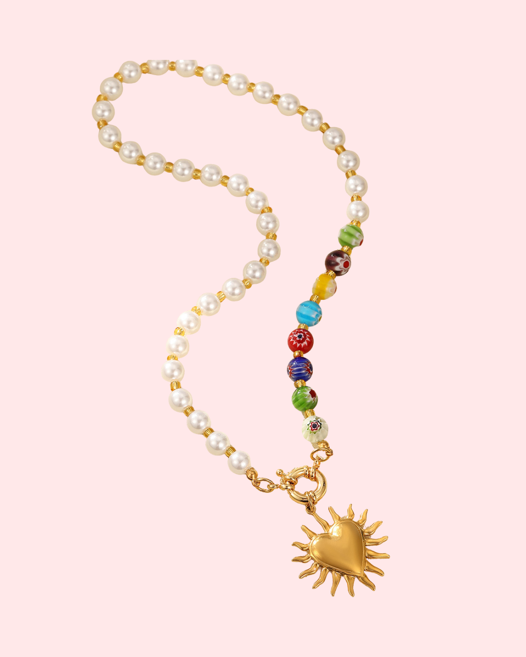 Cassidy Pearl & Resin Sun Heart Necklace - Statement