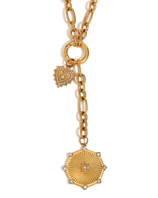 Darcy Pendant Cable Necklace (Heart & Disc)